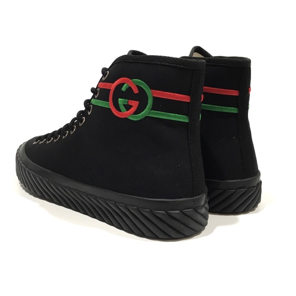 GUCCI INTERLOCKING G HIGH TOP SNEAKERS -BLACK CANVAS -MEN’S US 10 -NEW - Picture 4 of 11
